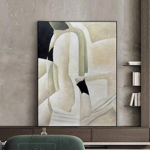 Large Beige Wall Art Beige Abstract Painting Wabi-Sabi Wall Art Green Textured Painting Beige Minimalist Painting Original Green Wall Art