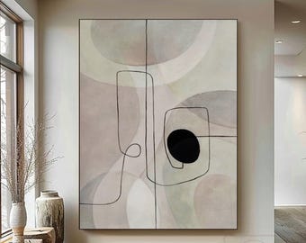 Large Beige Minimalist Painting Beige Wall Art Wabi-Sabi Wall Art Beige Abstract Painting Black Textured Art Geometric Abstract Painting
