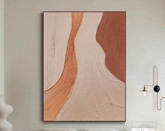 Large Brown Abstract Painting Orange Textured Art Beige Canvas Painting Brown Textured Art Modern Minimalism Painting Living Room Wall Art