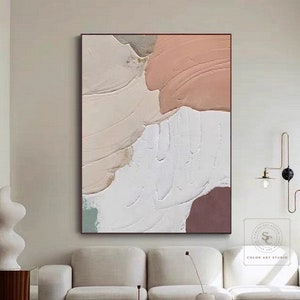 Large Abstract Painting 3D Texture Art Beige Abstract Canvas Art Earth Tone Painting Cream Painting Neutral Art Painting Pink Wall Art