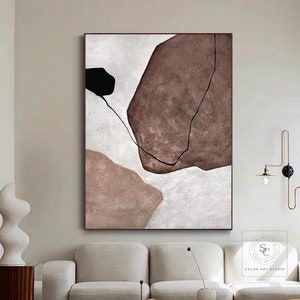 Brown Abstract Painting Large Brown Textured Art Wabi-Sabi Wall Art Beige Canvas Painting Minimalism Wall Art Black White Abstract Painting