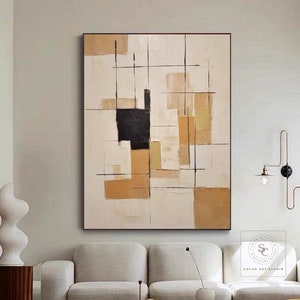 Beige Abstract Painting Beige Minimalist Painting Large Beige Wall Art Yellow Canvas Painting Wabi-Sabi Wall Art Original Texture Painting image 1