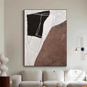 Large Brown Abstract Art Black White Texture Painting Wabi-Sabi Wall Art Minimalism Textured Art Black Wall Painting Brown Canvas Painting