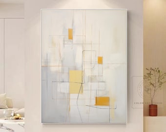 Peinture abstraite minimalisme Art mural wabi-sabi Art mural grand salon Art abstrait beige Dessin au trait original Peinture sur toile orange gris
