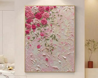 Large Flower Painting Pink Rose Painting Pink Wall Art Rose Flower 3D Abstract Canvas Painting Floral Wall Art Pink Rose Flower Painting