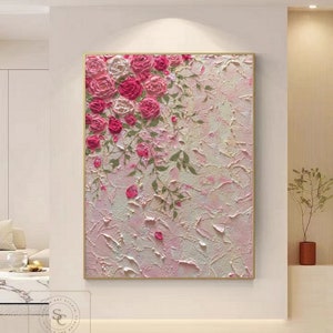 Large Flower Painting Pink Rose Painting Pink Wall Art Rose Flower 3D Abstract Canvas Painting Floral Wall Art Pink Rose Flower Painting