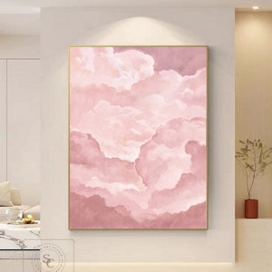Pink Abstract Wall Art Large Cloud Abstract Painting Pink Minimalism Wall Painting Original Cloud Canvas Painting Pink Cloud Oil Painting