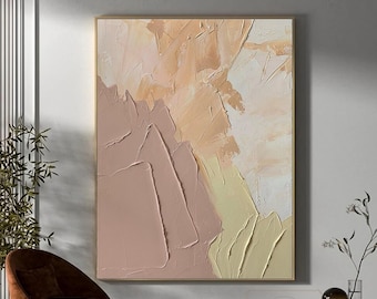 Grand tableau abstrait beige, couleur neutre, texture, art sur toile, peinture murale aux tons de terre, art mural minimaliste, tableau orange moderne