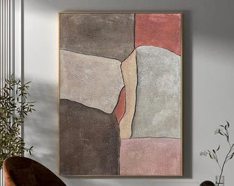 Abstract Painting Pink Wall Art Brown Canvas Painting Beige Textured Art Minimalist Pink Painting Wabi-Sabi Wall Art Minimalist Abstract Art