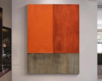 Pintura abstrata a óleo laranja com textura marrom, arte de parede grande, pintura minimalista laranja, pintura abstrata marrom original, arte de parede boho grande