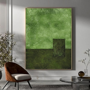 Green Minimalist Painting Green Wall Art Green Abstract Painting Wabi-Sabi Wall Art Large Green Canvas Painting Green Textured Abstract Art