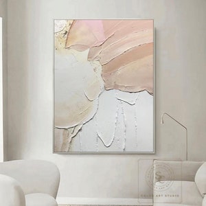 Original Beige Abstract Painting White Minimalist Wall Art 3D Texture Art Earth Tone Painting Large Beige Canvas Art White Abstract Painting