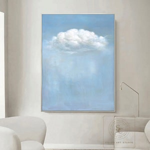 White Cloud Painting Blue Abstract Painting Large Minimalist Wall Art Blue Abstract Art Cloud Abstract Painting Blue Canvas Oil Painting