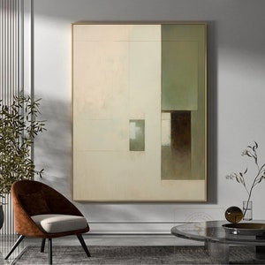 Beige Minimalism Wall Art Green Abstract Painting Large Beige Wall Painting Original Beige Canvas Painting Wabi-Sabi Wall Art Green Wall Art