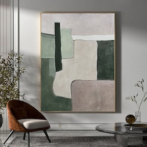 Green Minimalist Painting Beige Wall Art Green Abstract Art Green Texture Painting Beige Abstract Painting on Canvas Wabi-Sabi Wall Art