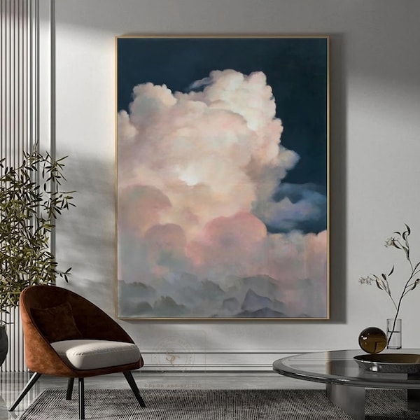 Weiße Wolke Wand Kunst Große Bewölkter Himmel Malerei Original Wolke Ölgemälde Weiße Wolke Abstrakte Malerei Blauer Himmel Malerei Wolke Leinwand Kunst