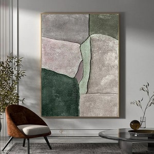 Original Green Abstract Art Beige Wall Painting Wabi-Sabi Wall Art Large Green Minimalist Painting Green Textured Art Beige Canvas Painting