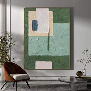 Green Wall Art Green Abstract Painting Green Textured Art Green Minimalist Painting Beige Abstract Painting on Canvas Wabi-Sabi Wall Art