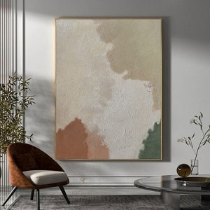 Beige Minimalist Wall Painting Beige Abstract Painting Beige Texture Abstract Art Wabi-Sabi Wall Art Green Oil Painting Orange Canvas Art