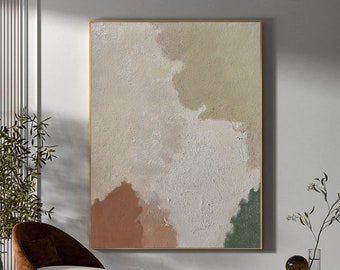 Beige Minimalist Wall Painting Beige Abstract Painting Beige Texture Abstract Art Wabi-Sabi Wall Art Green Oil Painting Orange Canvas Art