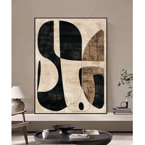 Black Beige Abstract Painting Beige Wall Art Minimalist Wall Art Large ...