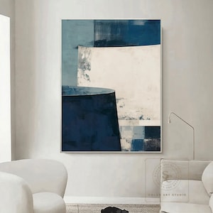 Blue Minimalist Wall Art Large Blue Painting Blue Abstract Art Blue Abstract Painting Beige Wall Art Geometric Wall Painting Blue Canvas Art