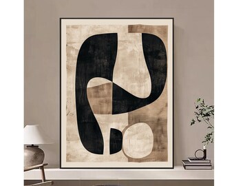 Original Beige Abstract Painting Large Brown Wall Art Black Minimalist Painting Boho Wall Art Beige Canvas Painting Brown Abstract Painting