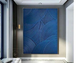 Large Blue Minimalist Painting Navy Blue Textured Art Boho Painting Blue Abstract Painting Modern Textured Painting Navy Blue Wall Painting