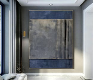 Blue Textured Wall Painting Wabi-Sabi Wall Art Blue Abstract Painting Original Beige Texture Art Large Minimalist Art Blue Canvas Painting