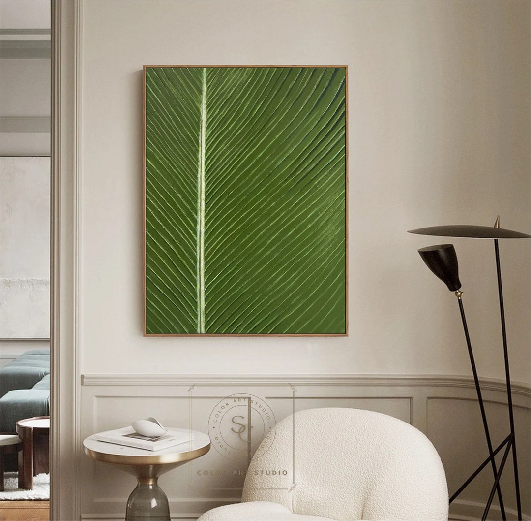 Large Green Leaf Painting Green Abstract Painting Leaf Oil Painting on