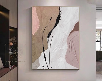 Pink Abstract Painting Large Minimalist Painting Beige Wall Art Brown Abstract Art Pink Canvas Art Textured Painting Neutral Color Painting