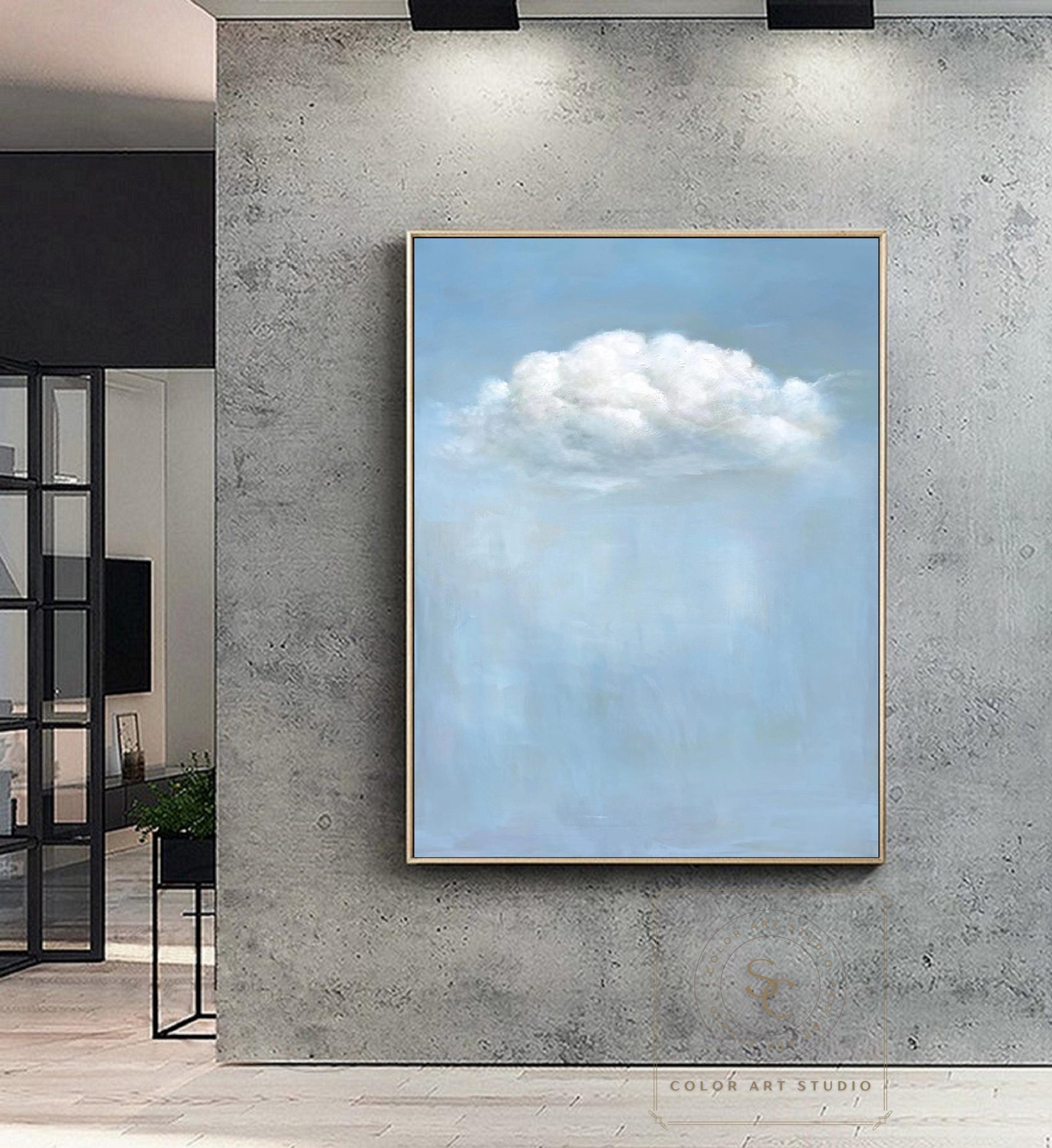 White Cloud Painting Blue Abstract Painting Large Minimalist Wall Art ...