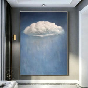 White Cloud Wall Art Large Blue Abstract Painting Cloud Abstract Painting Blue Minimalist Art Blue Wall Painting Original Cloud Oil Painting