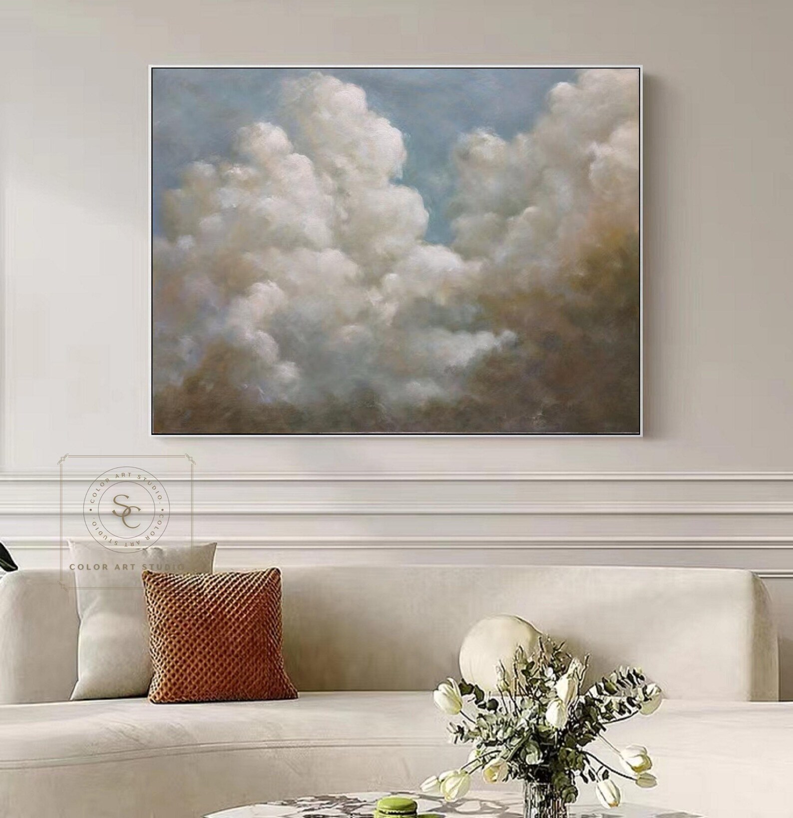 White Cloud Oil Painting Large Cloud Wall Art Original Cloudy Sky ...