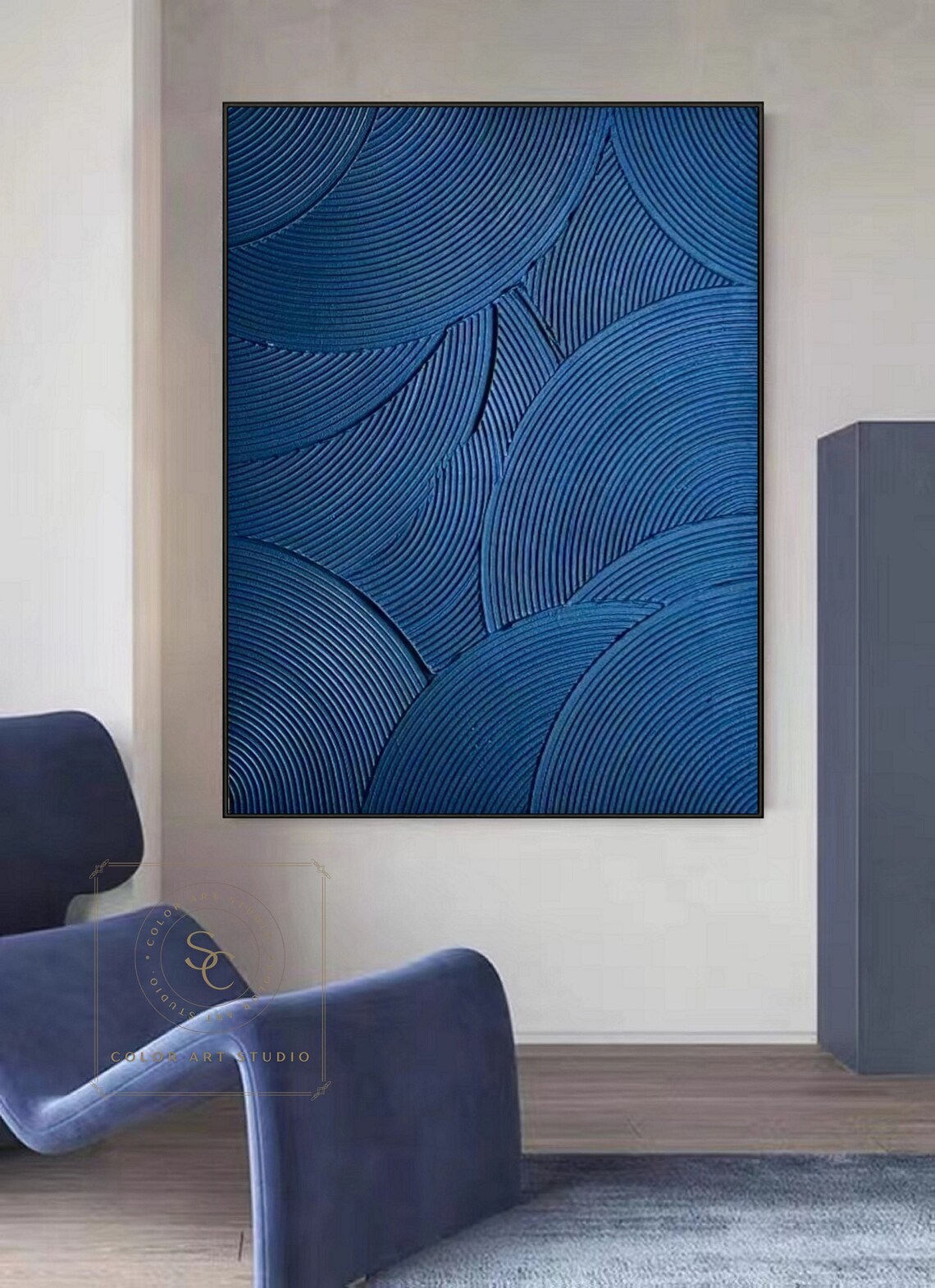 Large Blue Minimalist Painting Navy Blue Textured Art Boho Painting ...