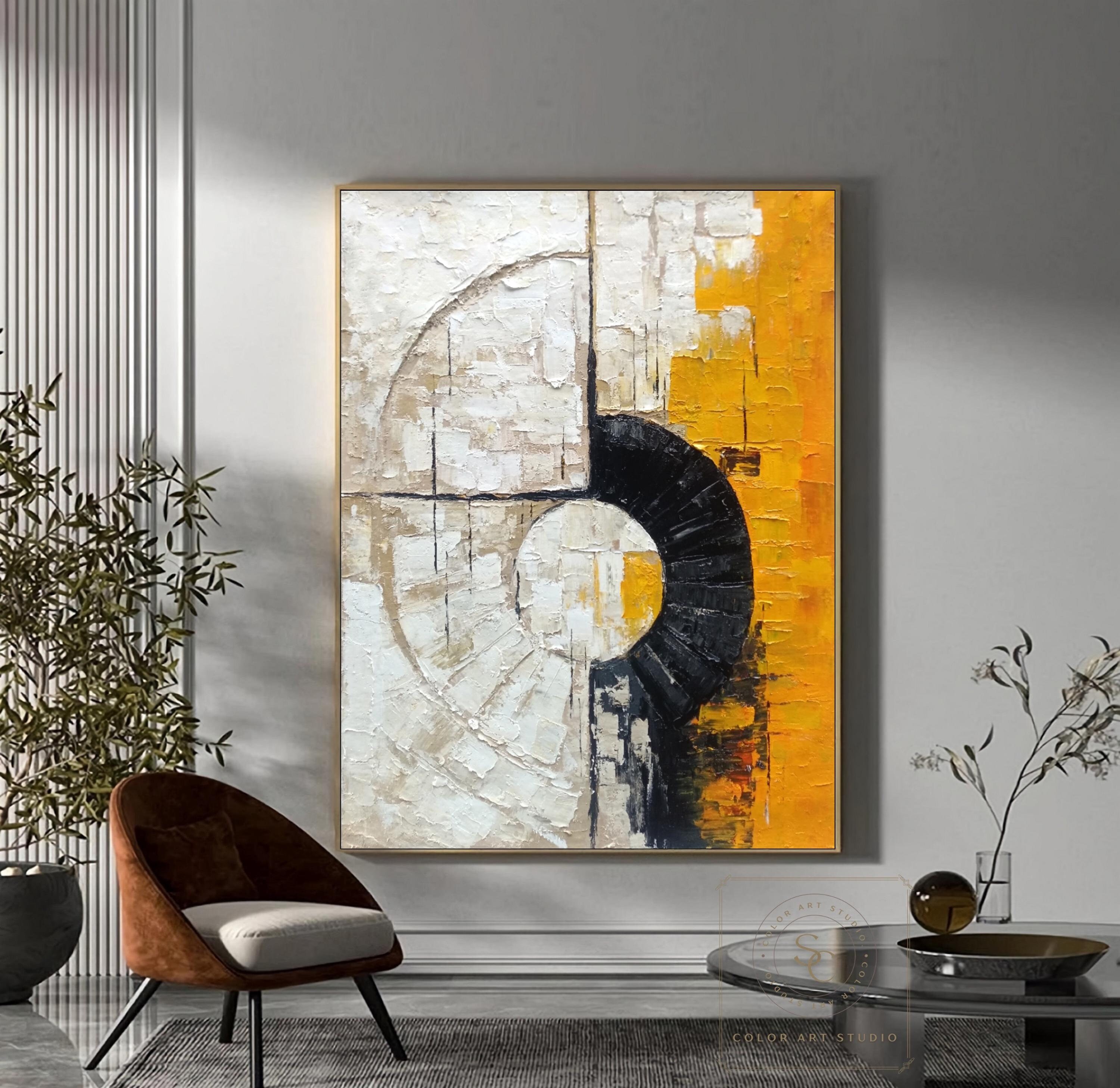 Large Texture Painting Orange Abstract Art Modern Circle Wall Art Black ...