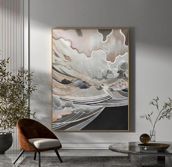 Large Cloud Abstract Painting Beige Abstract Painting Auspicious Clouds Wall Art Beige Wall Painting Earth Tone Painting Original Canvas Art