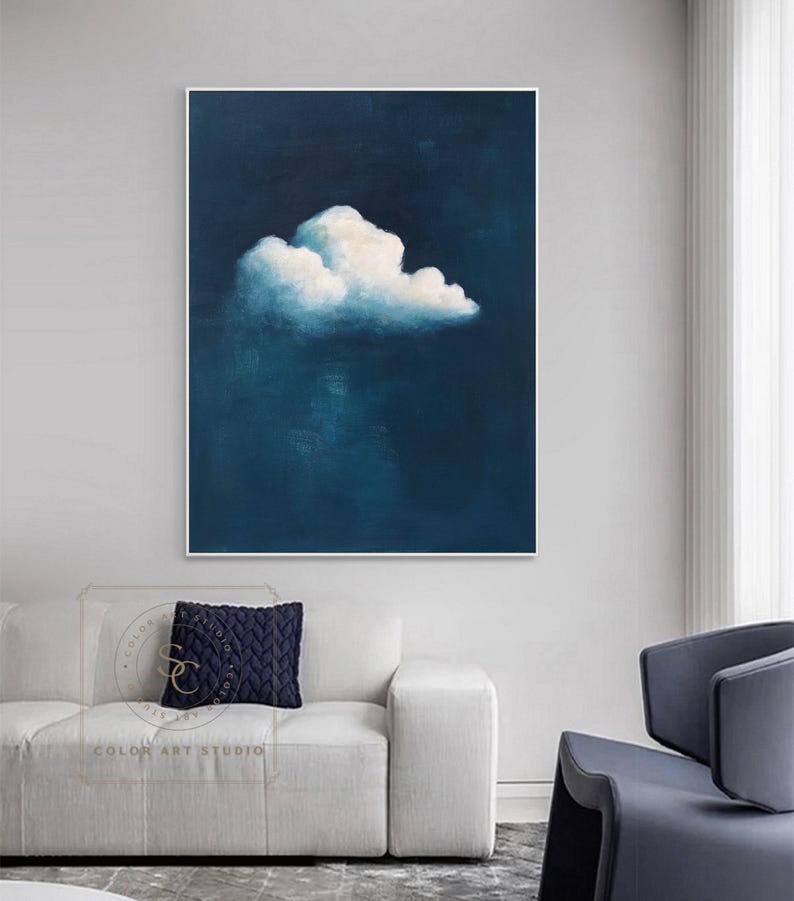 Blue Abstract Painting White Cloud Painting Blue Minimalist Wall Art ...
