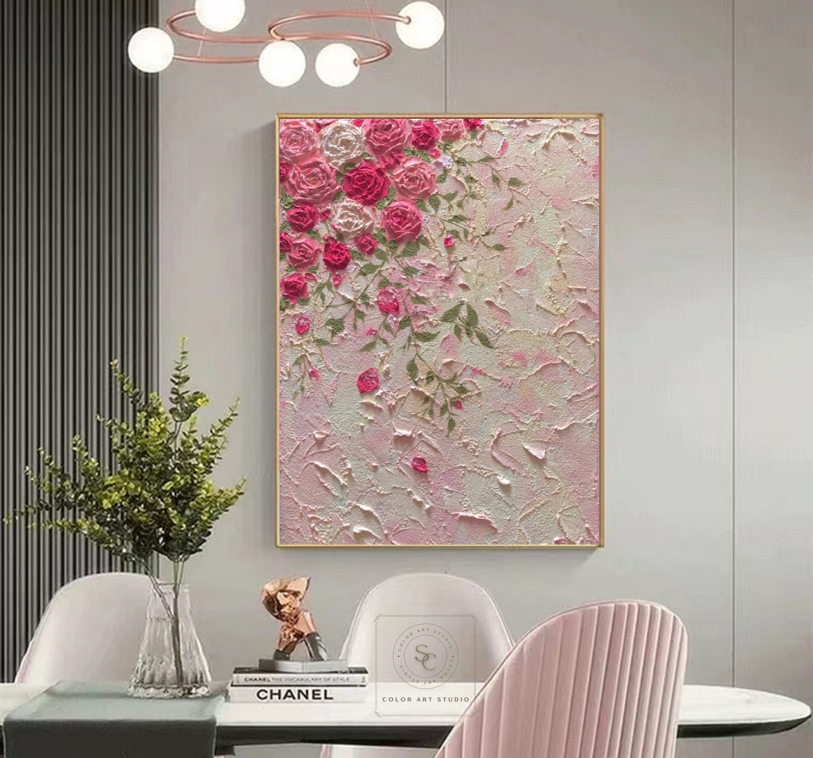 Large Flower Painting Pink Rose Painting Pink Wall Art Rose Flower 3D ...