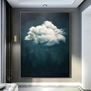 Blue Abstract Painting White Cloud Painting Blue Minimalist Wall Art Blue Abstract Art Blue Abstract Wall Art Blue Canvas Art Blue Wall Art