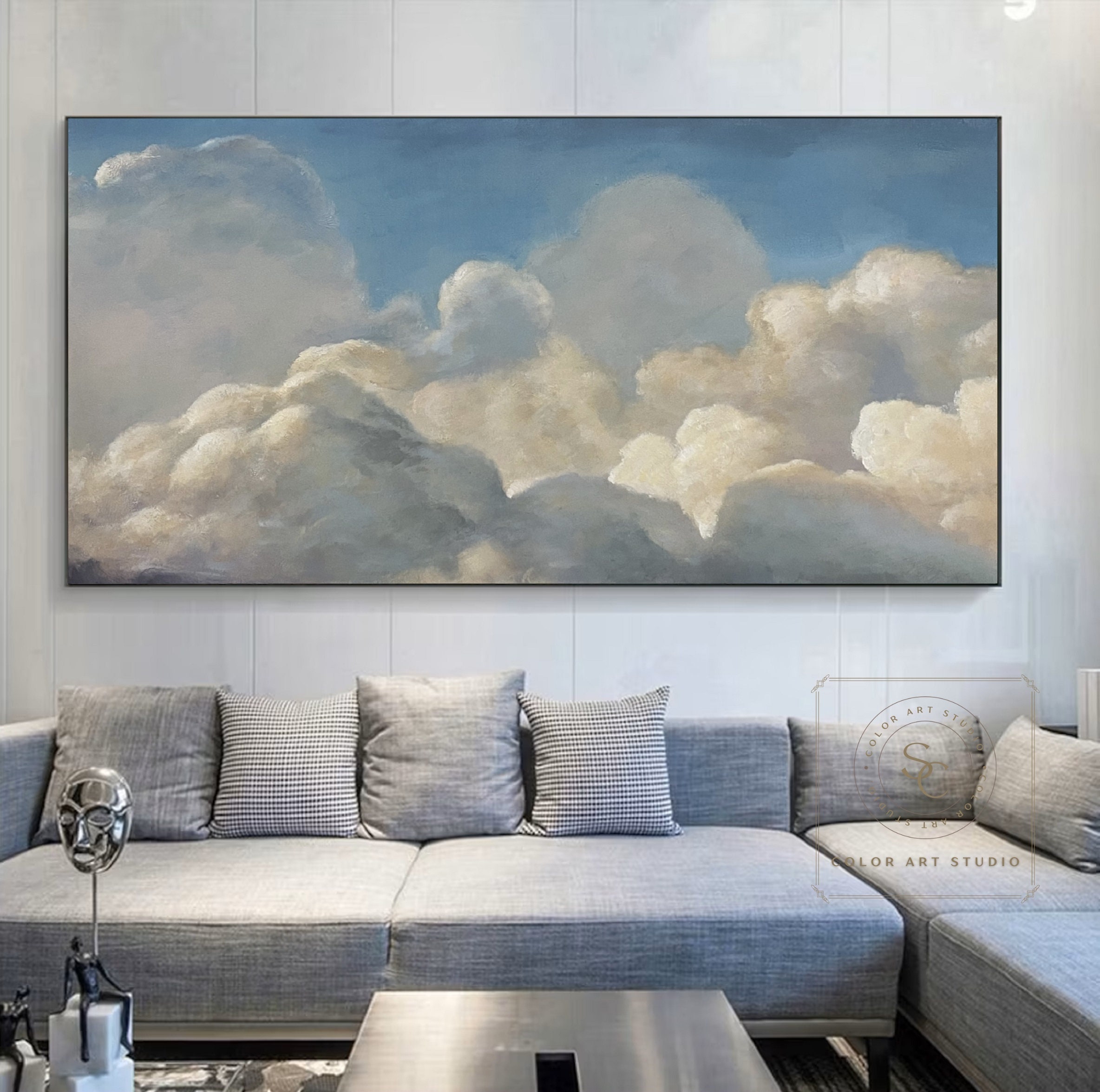 Large Cloudy Sky Painting Cloud Abstract Painting White Cloud Wall Art ...