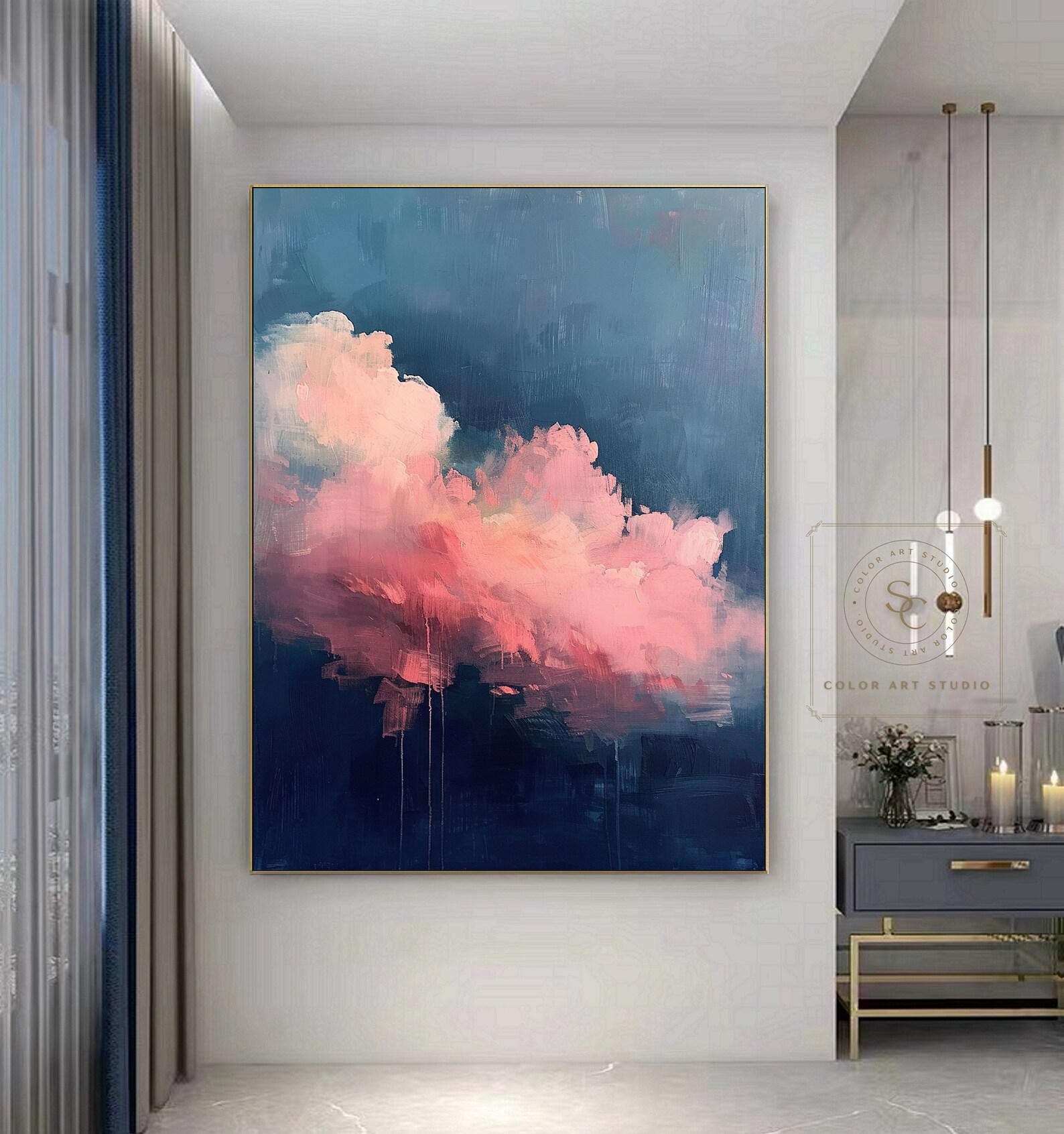 Large Cloud Wall Art Pink Cloud Abstract Painting Blue Sky Wall Art ...