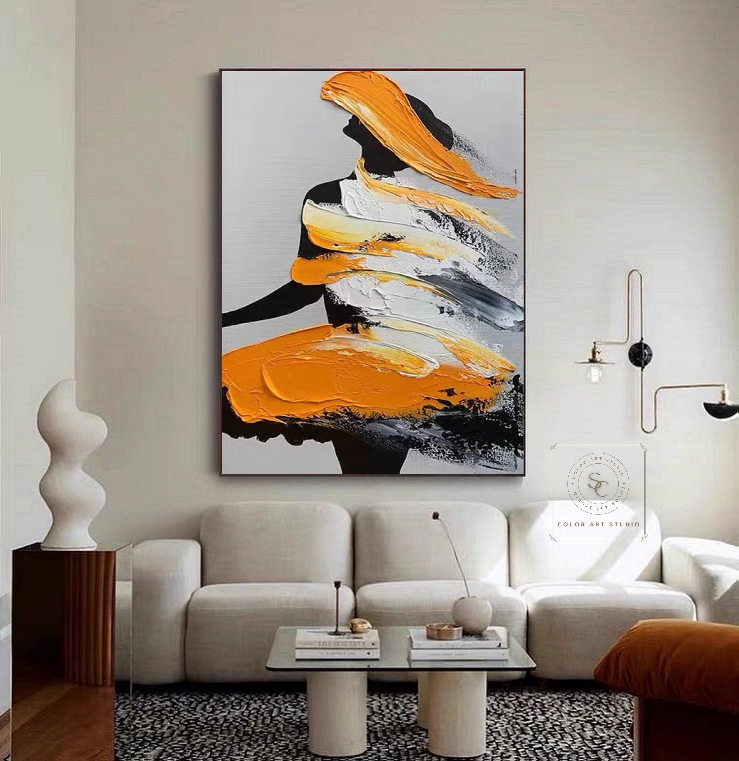 Handgemaltes Abstraktes Ölgemälde – 40x50 Cm Leinwandkunst In Schwarz, Weiß & Gelb