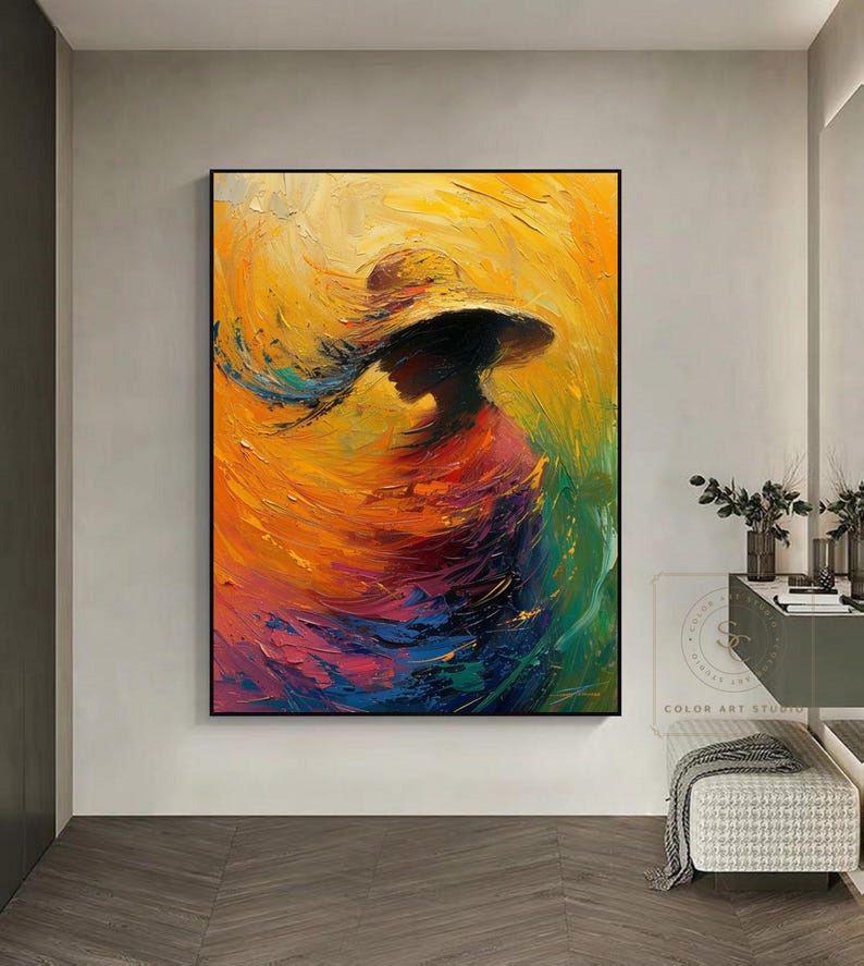 Beautiful Woman Wall Art Orange Abstract Painting Large Figure Wall Art