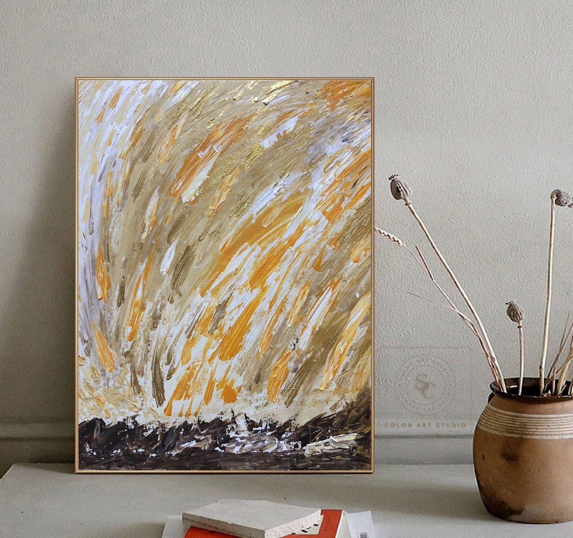 Large Gold Abstract Painting Gold Painting Orange Abstract Etsy