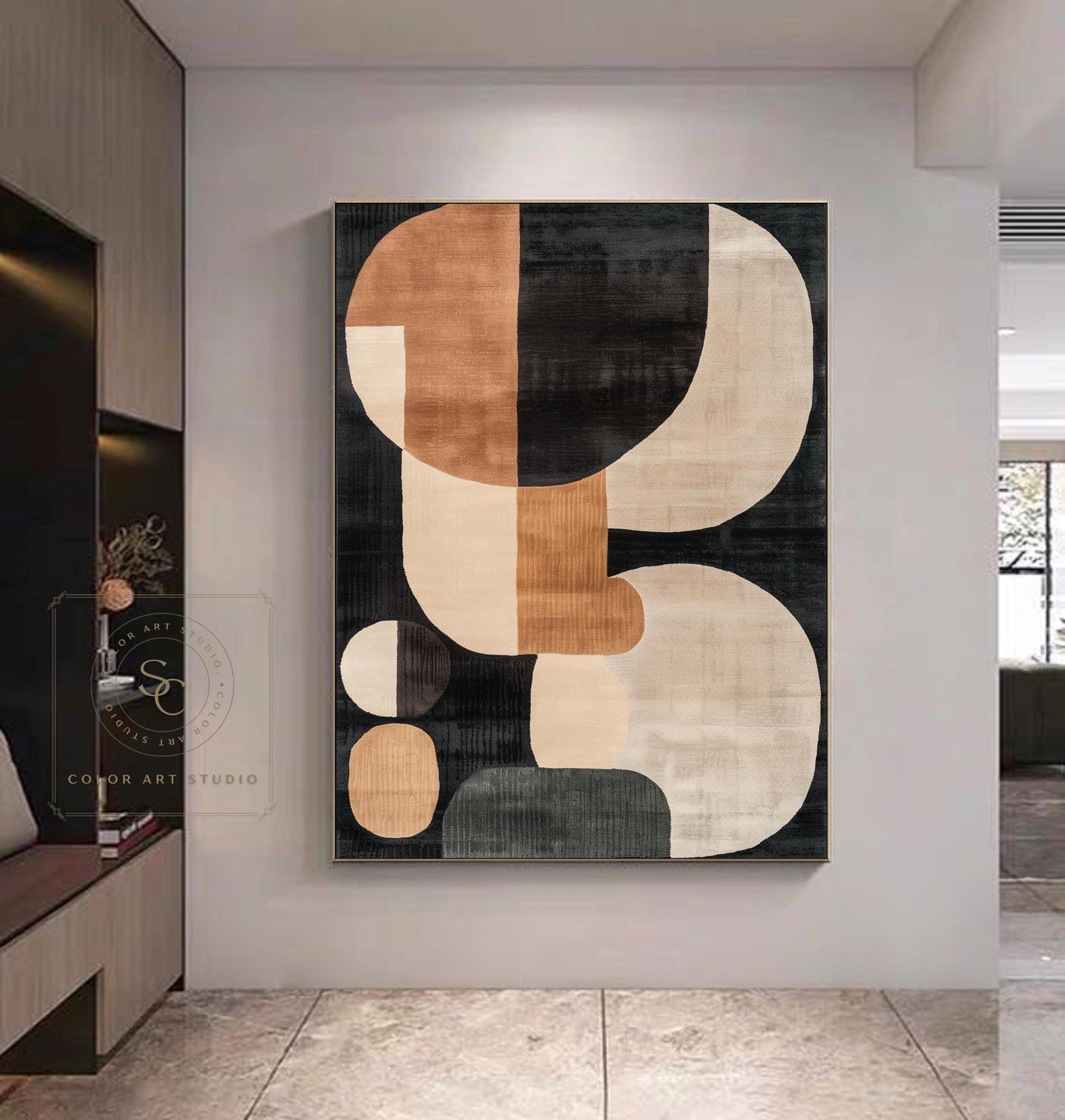 Large Brown Abstract Painting Black Beige Wall Art Original Boho Wall ...