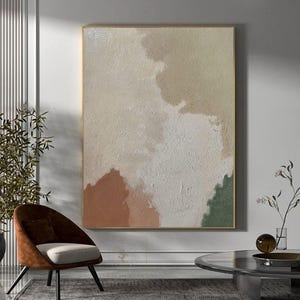 Beige Minimalist Wall Painting Beige Abstract Painting Beige Texture Abstract Art Wabi-Sabi Wall Art Green Oil Painting Orange Canvas Art