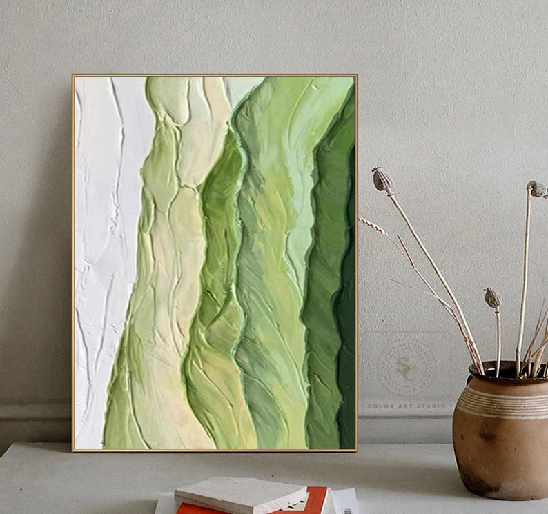 Green Minimalism Painting Green Canvas Painting Green Texture Etsy
