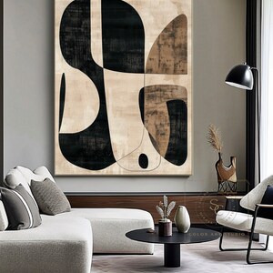Black Beige Abstract Painting Beige Wall Art Minimalist Wall Art Large ...