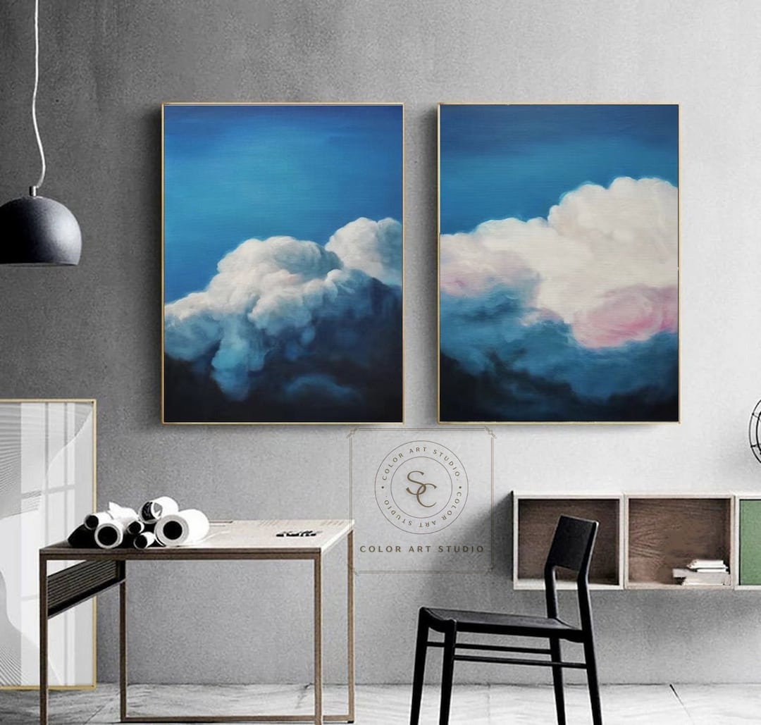 Original Blue Sky Painting Large Cloud Wall Art Abstract Painting Extra ...
